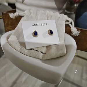 Anna Beck Gold Teardrop Earrings with Blue Lapis Stone